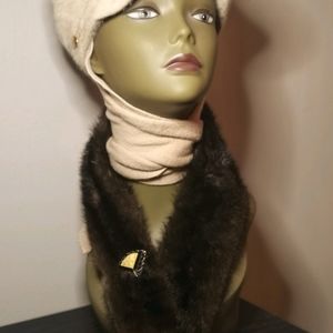 Gorgeous real fur stoll with deco style brooch